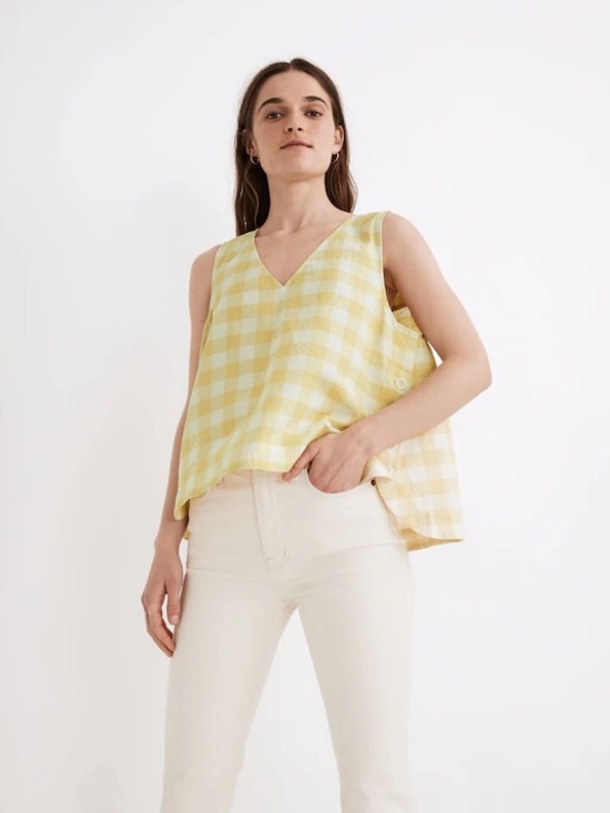 Madewell Tops - Madewell Side-Button Tank Top in Gingham Check